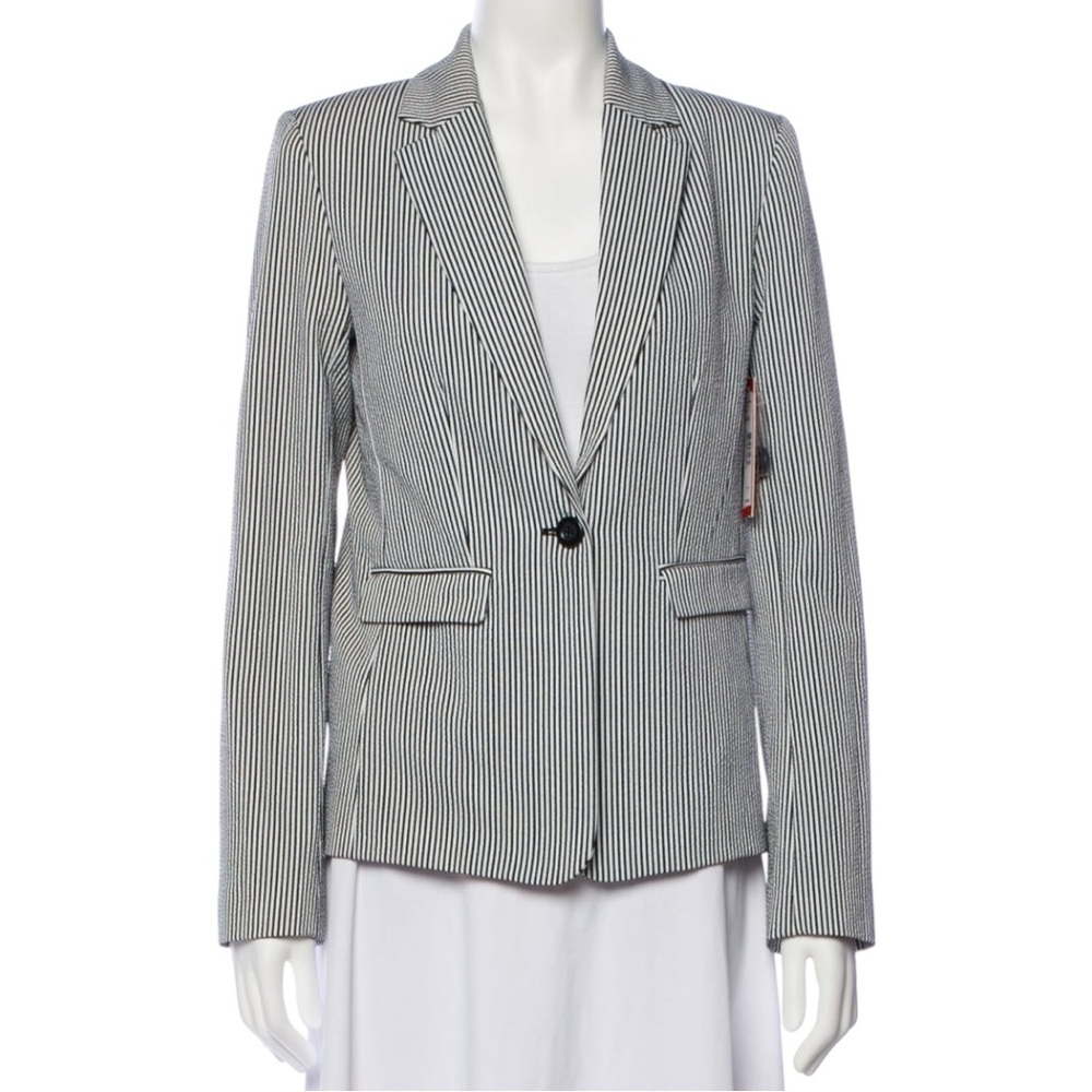 Alice + Olivia Elyse Seersucker Blazer in Black/White